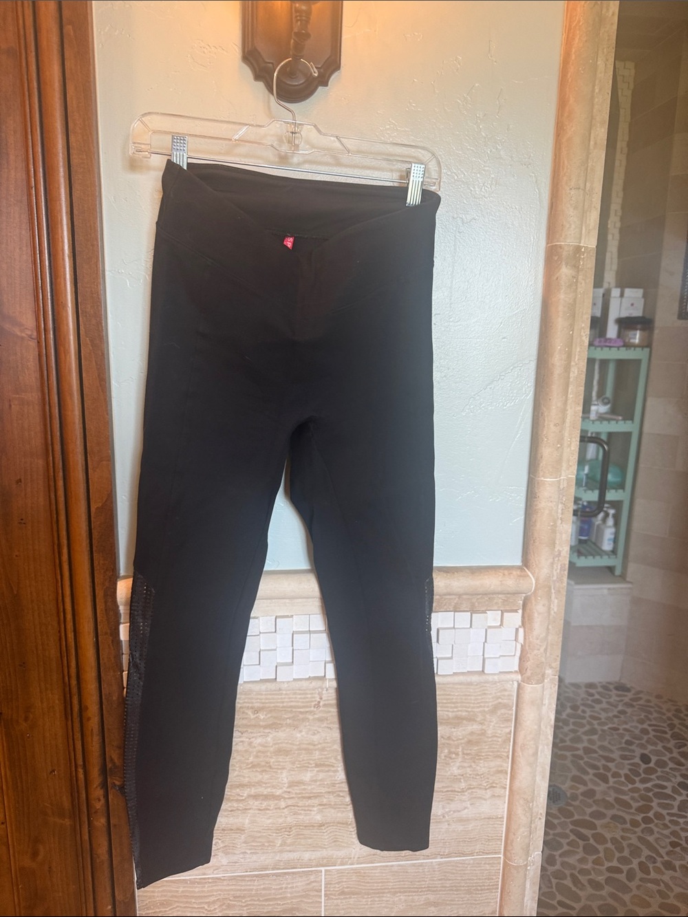 Black Performance Leggings with faux leather Mesh Panels